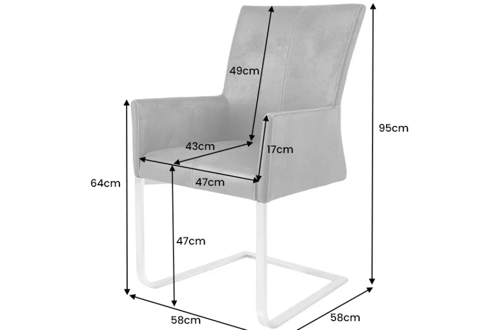 Riess-Ambiente Freischwinger|Industrial Loft > Freischwinger Stuhl SAMSON vintage grau mit Armlehne und Edelstahlrahmen