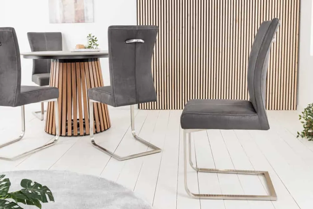 Riess-Ambiente Freischwinger|Industrial Loft > Freischwinger Stuhl SAMSON vintage grau Edelstahlrahmen mit Komfortgriff