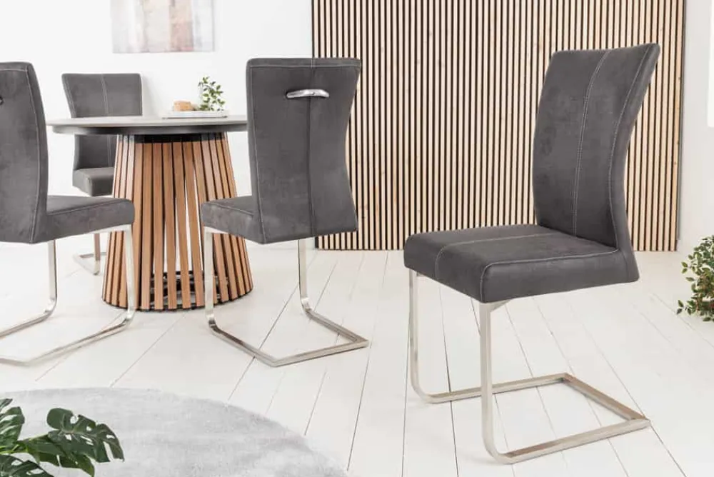 Riess-Ambiente Freischwinger|Industrial Loft > Freischwinger Stuhl SAMSON vintage grau Edelstahlrahmen mit Komfortgriff