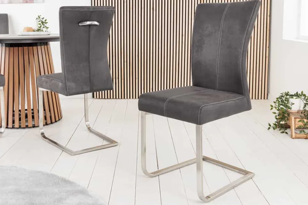Riess-Ambiente Freischwinger|Industrial Loft > Freischwinger Stuhl SAMSON vintage grau Edelstahlrahmen mit Komfortgriff