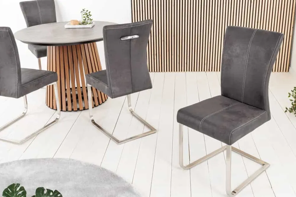 Riess-Ambiente Freischwinger|Industrial Loft > Freischwinger Stuhl SAMSON vintage grau Edelstahlrahmen mit Komfortgriff