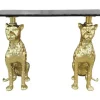 Riess-Ambiente Goldene Möbel|Konsolentische > Freistehender Konsolentisch PANTHER 115cm gold Metall mit Marmor-Platte handmade