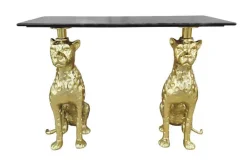 Riess-Ambiente Goldene Möbel|Konsolentische > Freistehender Konsolentisch PANTHER 115cm gold Metall mit Marmor-Platte handmade