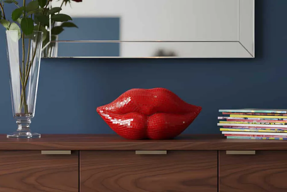 Riess-Ambiente Dekoration > Glamouröse Deko-Figur DISCO LIP 30cm rot Glas-Mosaik-Design handmade