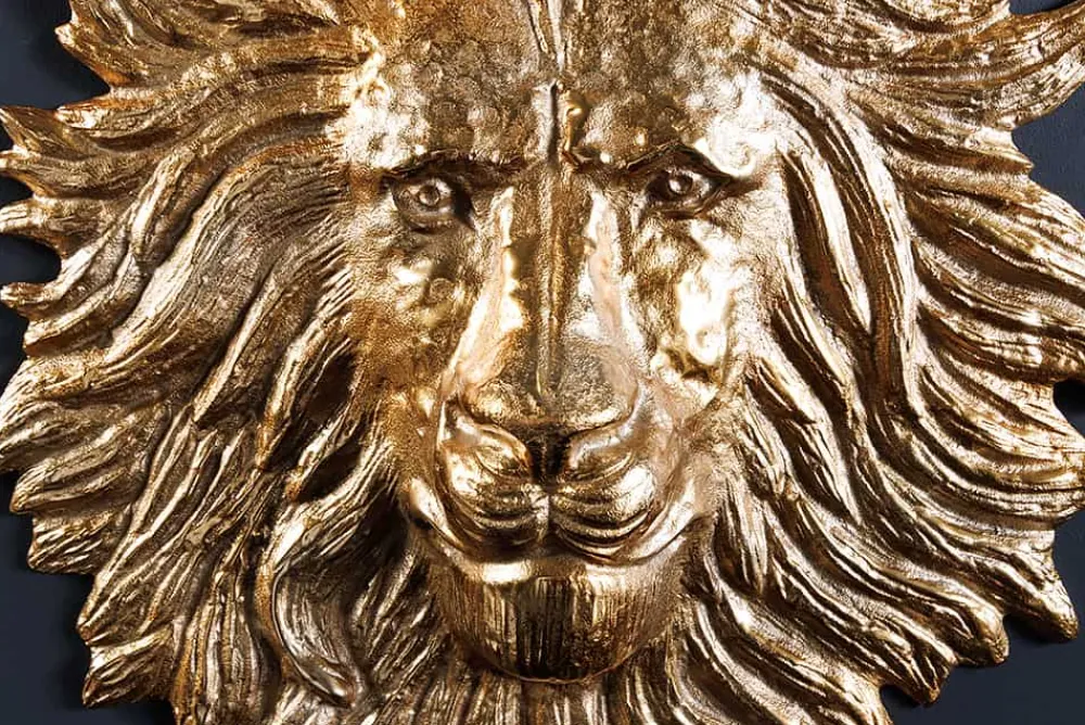 Riess-Ambiente Goldene Möbel|Wanddekoration > Goldene Wanddeko WILDLIFE LION 35cm gold Metall Löwenkopf-Skulptur handmade