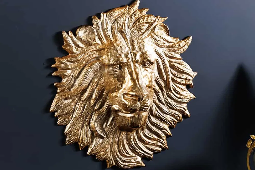 Riess-Ambiente Goldene Möbel|Wanddekoration > Goldene Wanddeko WILDLIFE LION 35cm gold Metall Löwenkopf-Skulptur handmade