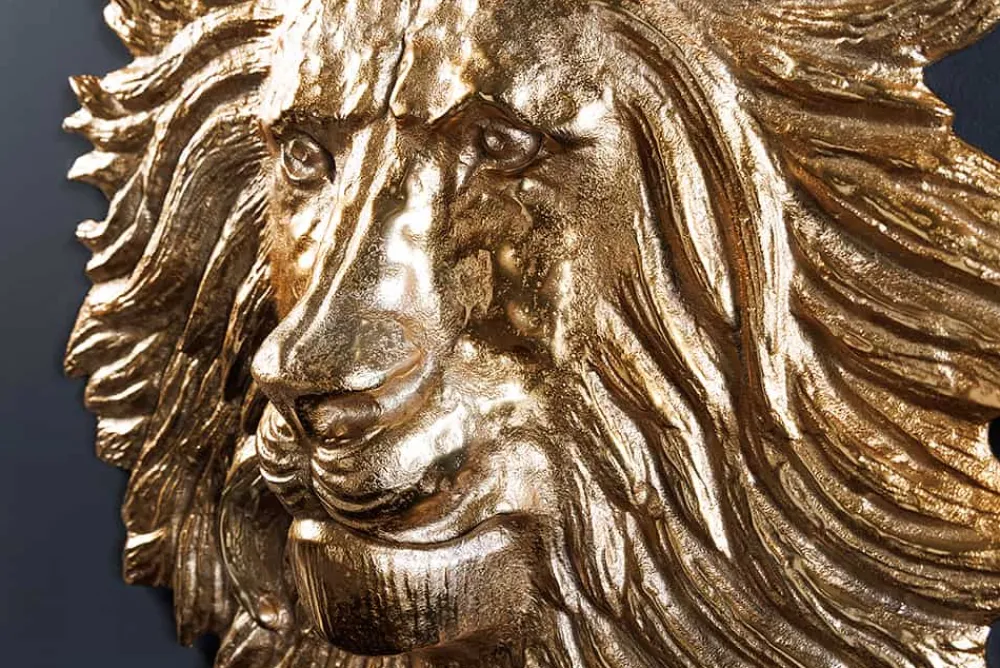Riess-Ambiente Goldene Möbel|Wanddekoration > Goldene Wanddeko WILDLIFE LION 35cm gold Metall Löwenkopf-Skulptur handmade