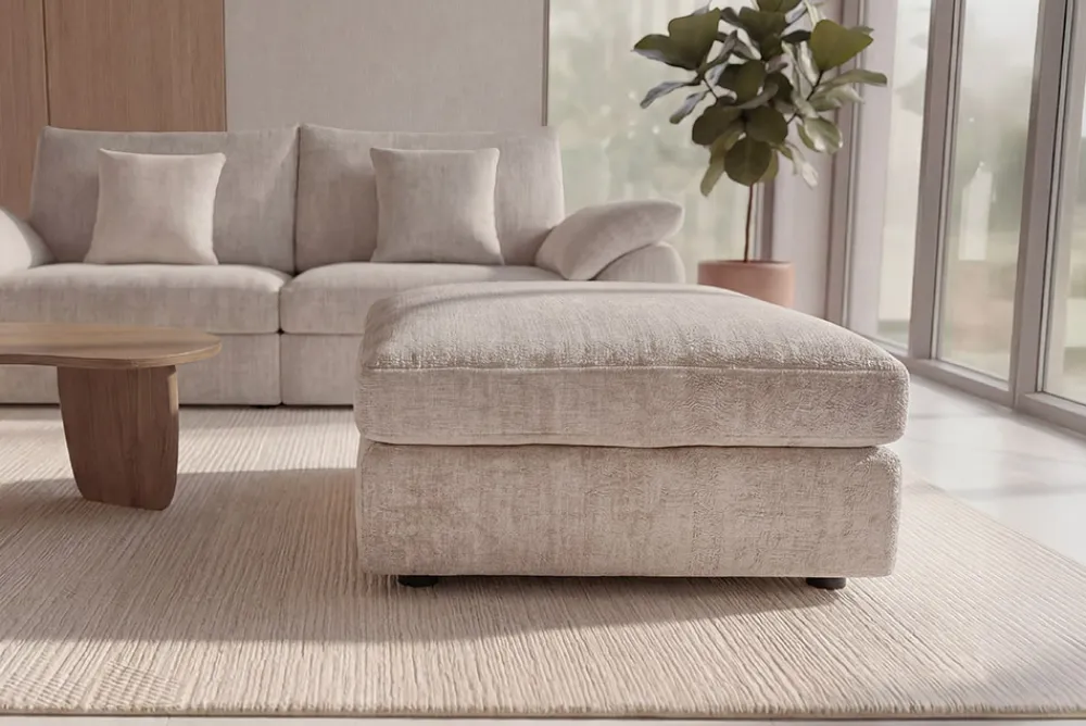 Riess-Ambiente Sitzhocker > Großer Hocker SOHO 100cm beige Chenillestoff Polsterhocker mit Wellenunterfederung