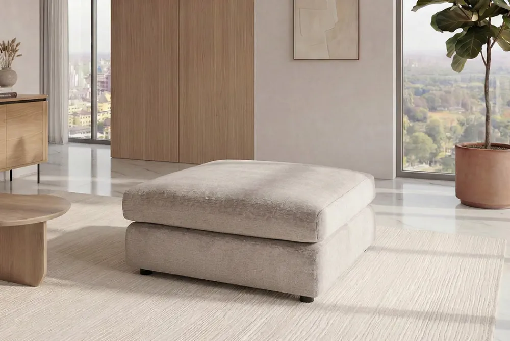Riess-Ambiente Sitzhocker > Großer Hocker SOHO 100cm beige Chenillestoff Polsterhocker mit Wellenunterfederung