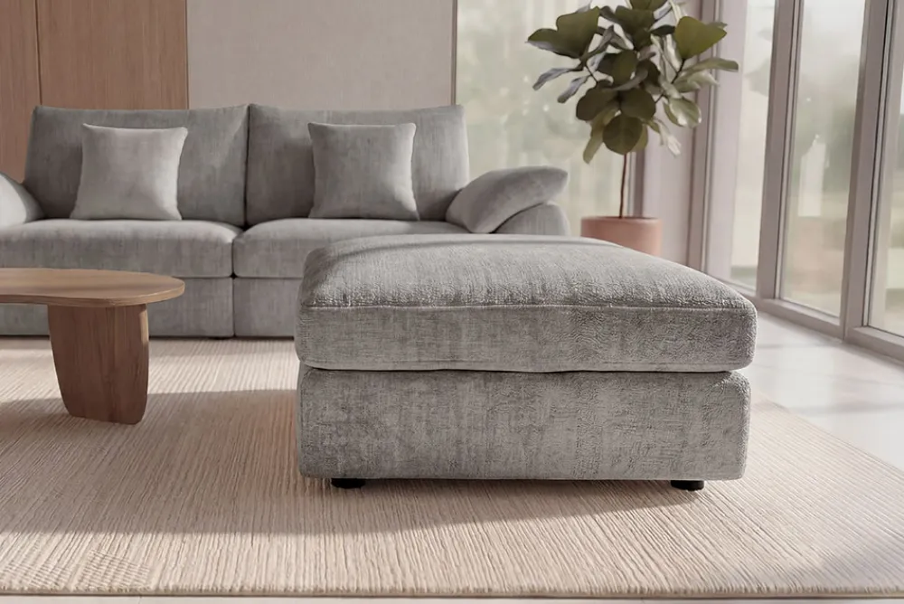 Riess-Ambiente Polsterhocker > Großer Hocker SOHO 100cm grau Chenillestoff Polsterhocker mit Wellenunterfederung
