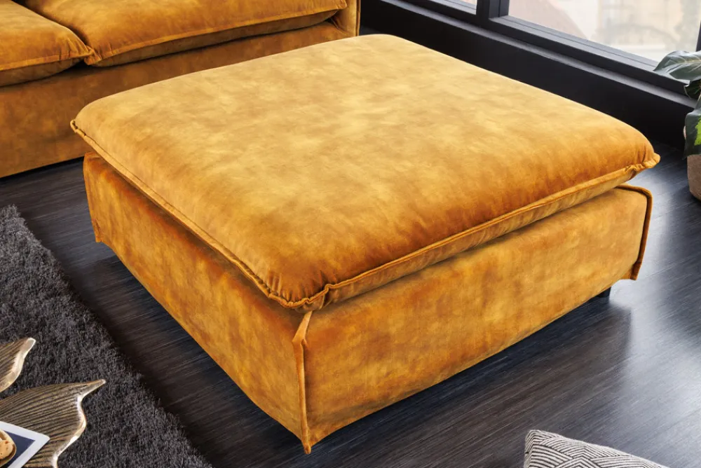 Riess-Ambiente Polsterhocker|Sitzhocker > Großer Hussenhocker HEAVEN 100cm senfgelb Samt Landhausstil Sofahocker waschbarer Bezug