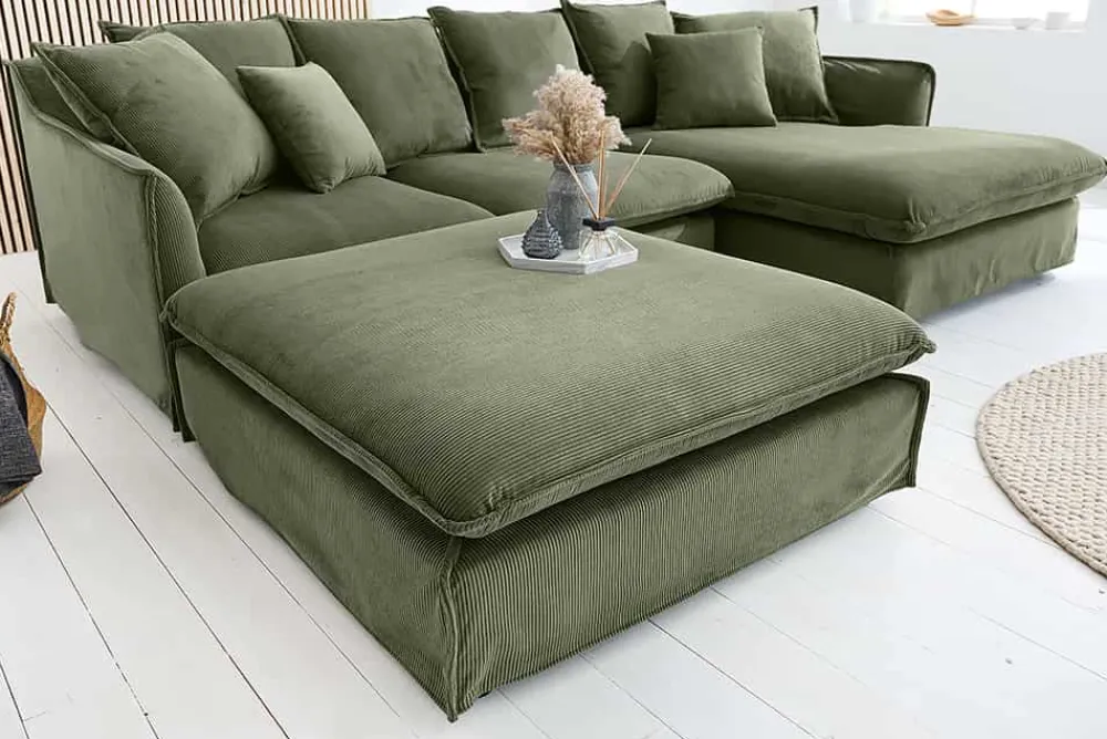 Riess-Ambiente Sitzhocker > Großer Sitzhocker HEAVEN 100cm grün Cord Sofahocker abnehmbarer Bezug