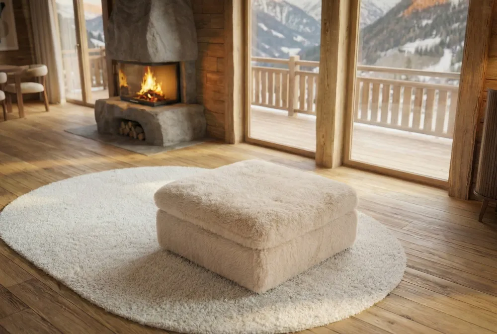 Riess-Ambiente 2-Sitzer Sofa|Sitzhocker > Großer Sitzhocker YETI 100cm beige sand Shaggy-Stoff langfloriger Plüsch Sofahocker