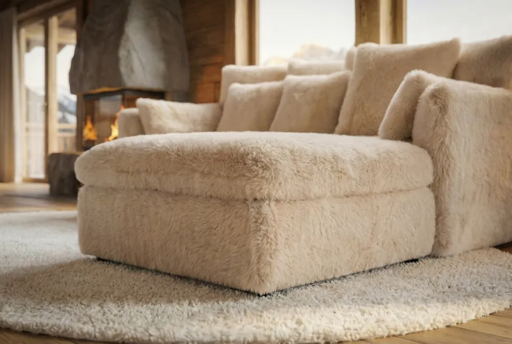 Riess-Ambiente 2-Sitzer Sofa|Sitzhocker > Großer Sitzhocker YETI 100cm beige sand Shaggy-Stoff langfloriger Plüsch Sofahocker