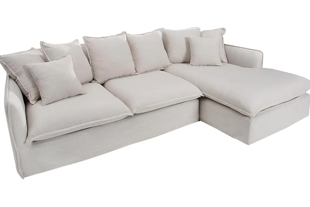 Riess-Ambiente Skandinavisch|Xxl Sofa > Großes Ecksofa HEAVEN 255cm natur beige Leinenstoff Federkern inkl. Kissen