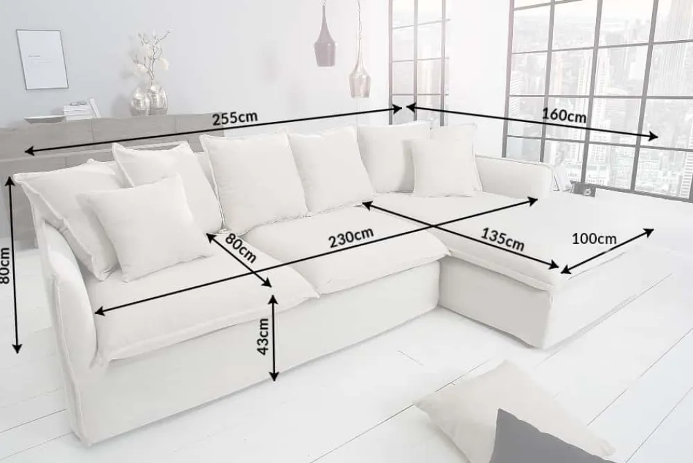 Riess-Ambiente Skandinavisch|Xxl Sofa > Großes Ecksofa HEAVEN 255cm natur beige Leinenstoff Federkern inkl. Kissen