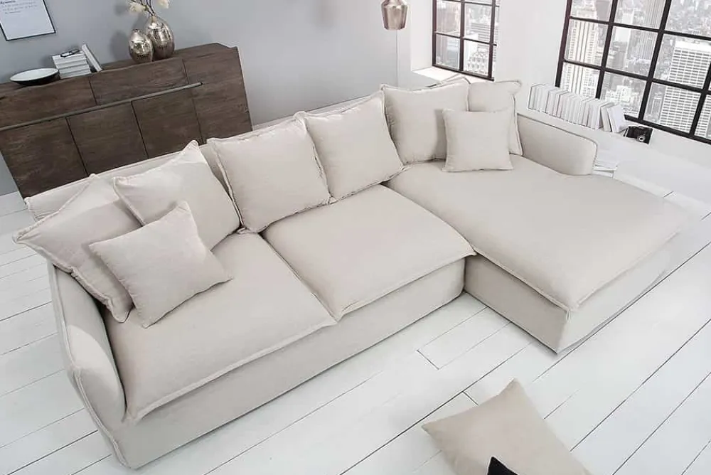 Riess-Ambiente Skandinavisch|Xxl Sofa > Großes Ecksofa HEAVEN 255cm natur beige Leinenstoff Federkern inkl. Kissen