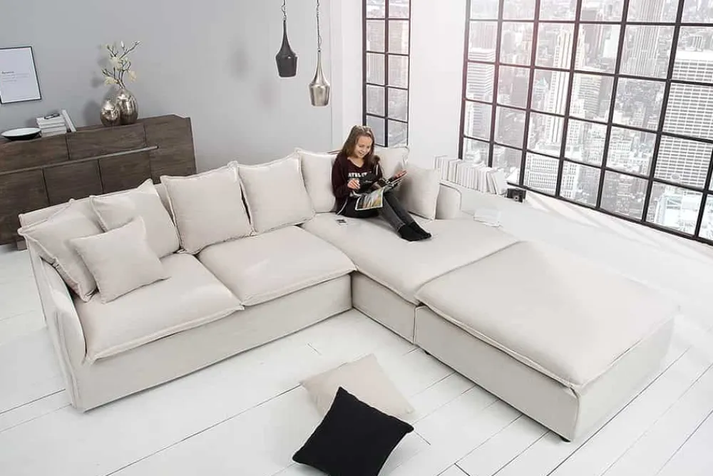 Riess-Ambiente Skandinavisch|Xxl Sofa > Großes Ecksofa HEAVEN 255cm natur beige Leinenstoff Federkern inkl. Kissen
