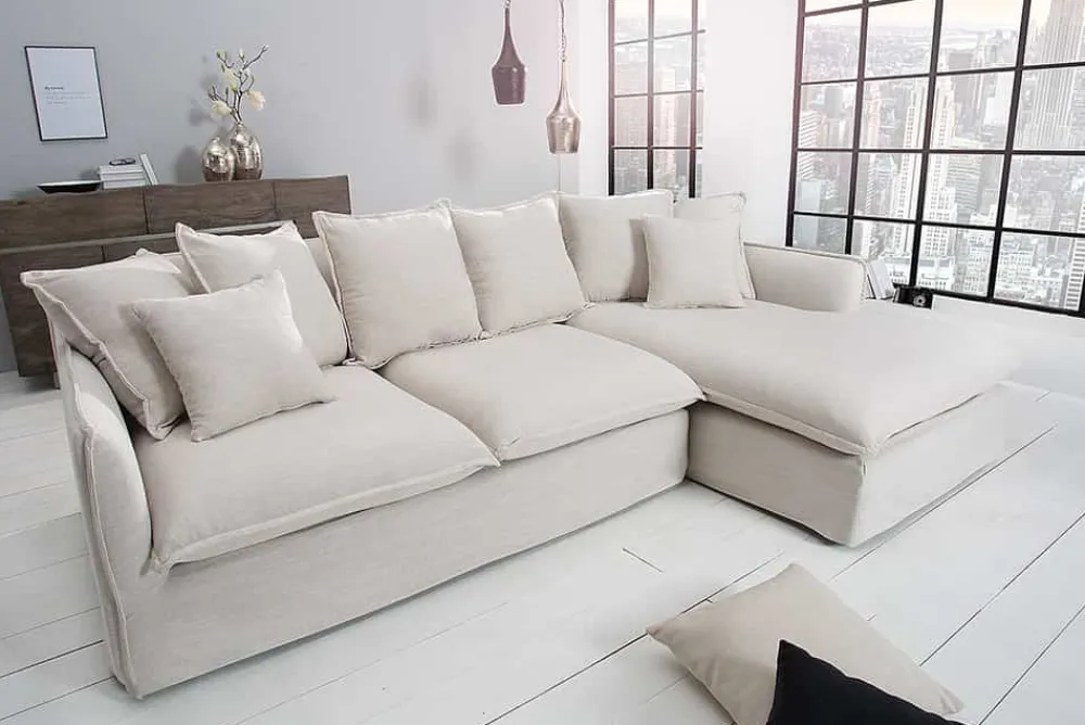 Riess-Ambiente Skandinavisch|Xxl Sofa > Großes Ecksofa HEAVEN 255cm natur beige Leinenstoff Federkern inkl. Kissen
