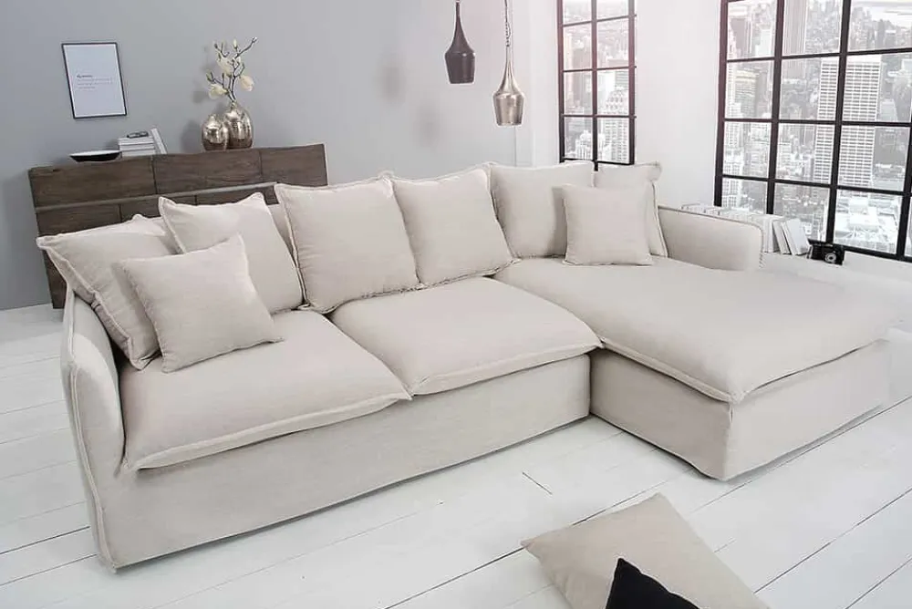 Riess-Ambiente Skandinavisch|Xxl Sofa > Großes Ecksofa HEAVEN 255cm natur beige Leinenstoff Federkern inkl. Kissen