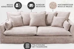 Riess-Ambiente Skandinavisch|3-Sitzer Sofa > Großes 3-Sitzer Sofa HEAVEN 200cm champagner beige Bouclé Federkern Hussensofa