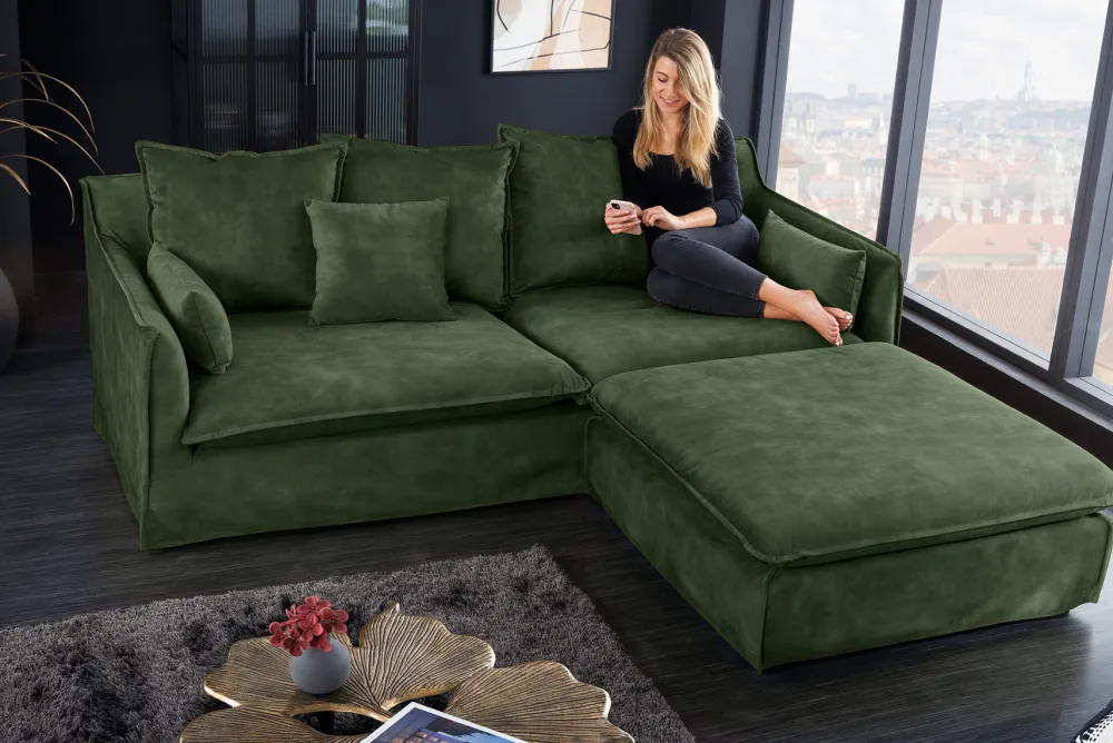 Riess-Ambiente Samt Möbel|Xxl Sofa > Großes 3-Sitzer Sofa HEAVEN 200cm dunkelgrün Samt Federkern waschbarer Bezug Hussensofa Couch
