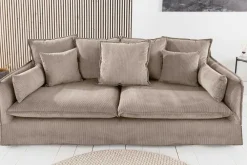 Riess-Ambiente Xxl Sofa|3-Sitzer Sofa > Großes 3-Sitzer Sofa HEAVEN 200cm greige Cord Federkern Hussensofa