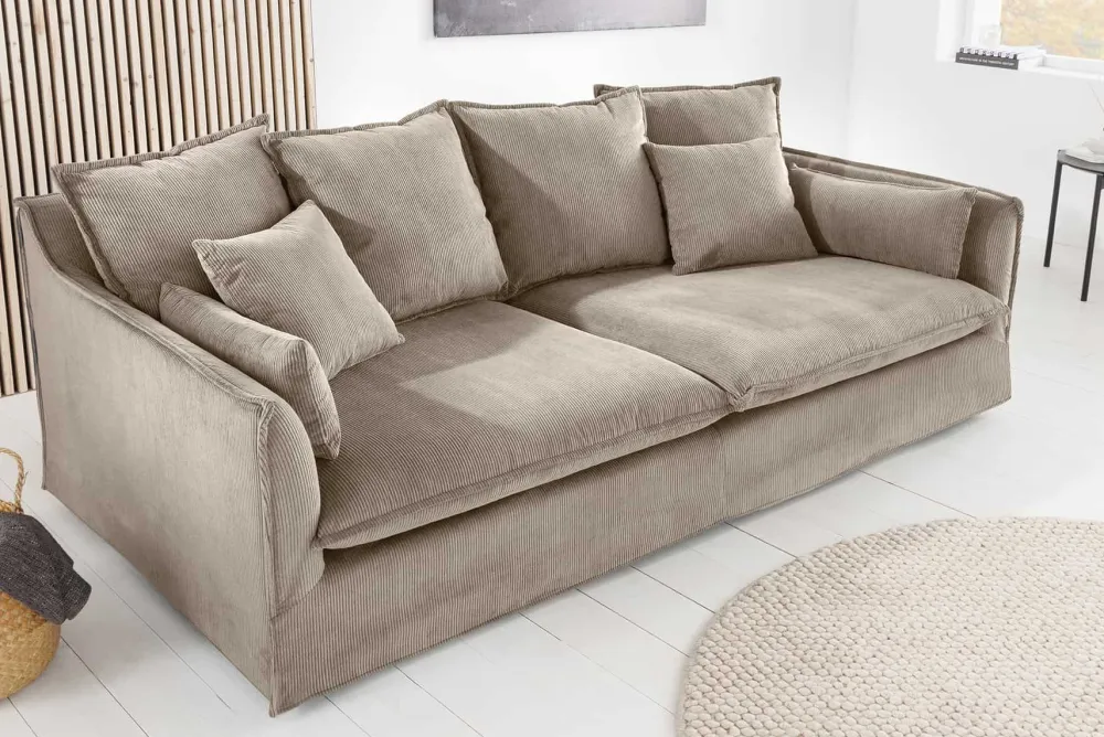 Riess-Ambiente Xxl Sofa|3-Sitzer Sofa > Großes 3-Sitzer Sofa HEAVEN 200cm greige Cord Federkern Hussensofa