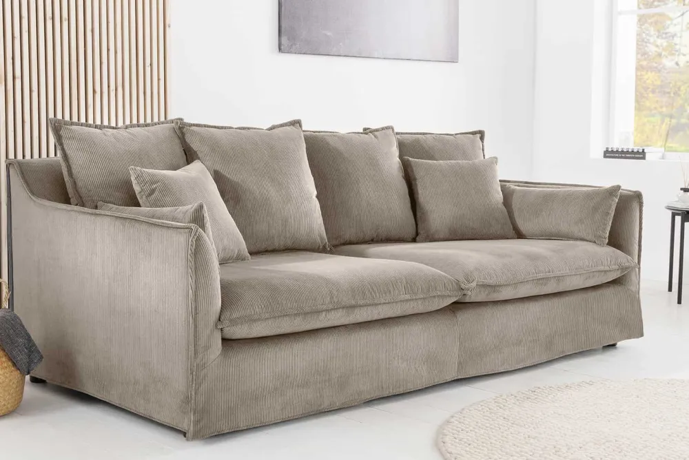 Riess-Ambiente Xxl Sofa|3-Sitzer Sofa > Großes 3-Sitzer Sofa HEAVEN 200cm greige Cord Federkern Hussensofa