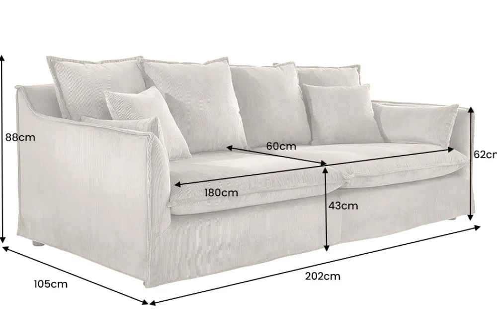 Riess-Ambiente Xxl Sofa|3-Sitzer Sofa > Großes 3-Sitzer Sofa HEAVEN 200cm greige Cord Federkern Hussensofa