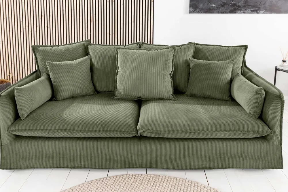 Riess-Ambiente Xxl Sofa|3-Sitzer Sofa > Großes 3-Sitzer Sofa HEAVEN 200cm grün Cord Federkern Hussensofa