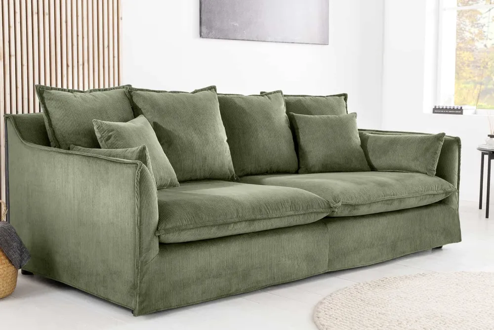 Riess-Ambiente Xxl Sofa|3-Sitzer Sofa > Großes 3-Sitzer Sofa HEAVEN 200cm grün Cord Federkern Hussensofa