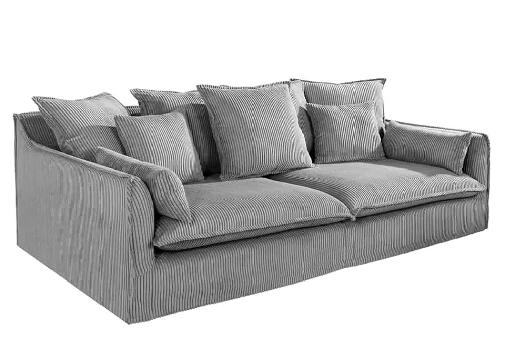 Riess-Ambiente Xxl Sofa|3-Sitzer Sofa > Großes 3-Sitzer Sofa HEAVEN 200cm hellgrau Cord Federkern Hussensofa abnehmbarer Bezug