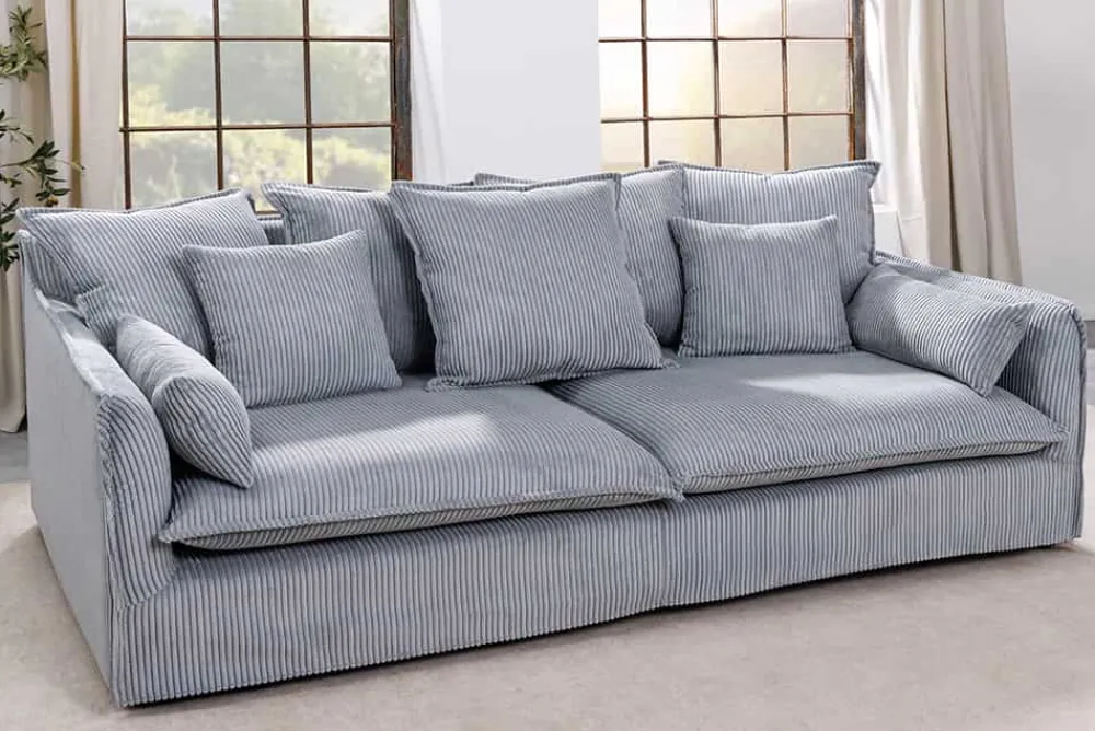 Riess-Ambiente Xxl Sofa|3-Sitzer Sofa > Großes 3-Sitzer Sofa HEAVEN 200cm hellgrau Cord Federkern Hussensofa abnehmbarer Bezug