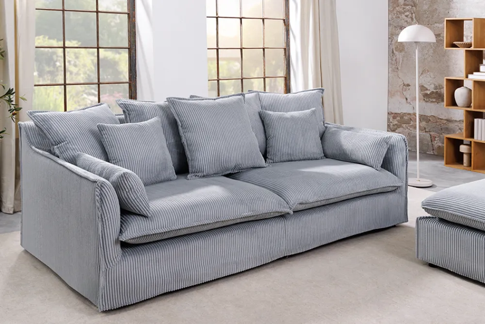 Riess-Ambiente Xxl Sofa|3-Sitzer Sofa > Großes 3-Sitzer Sofa HEAVEN 200cm hellgrau Cord Federkern Hussensofa abnehmbarer Bezug