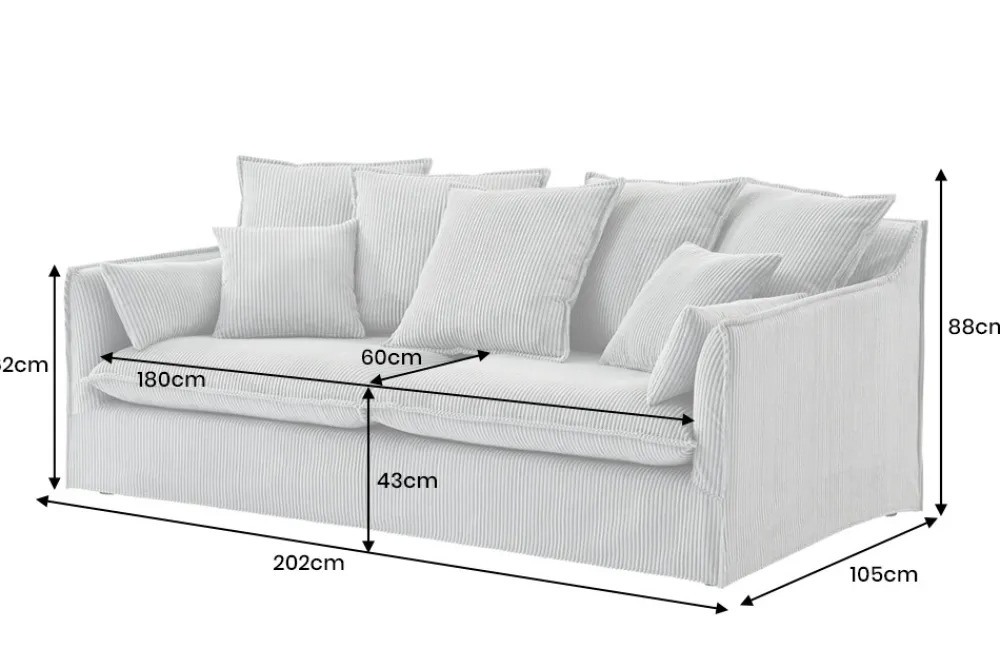 Riess-Ambiente Xxl Sofa|3-Sitzer Sofa > Großes 3-Sitzer Sofa HEAVEN 200cm hellgrau Cord Federkern Hussensofa abnehmbarer Bezug