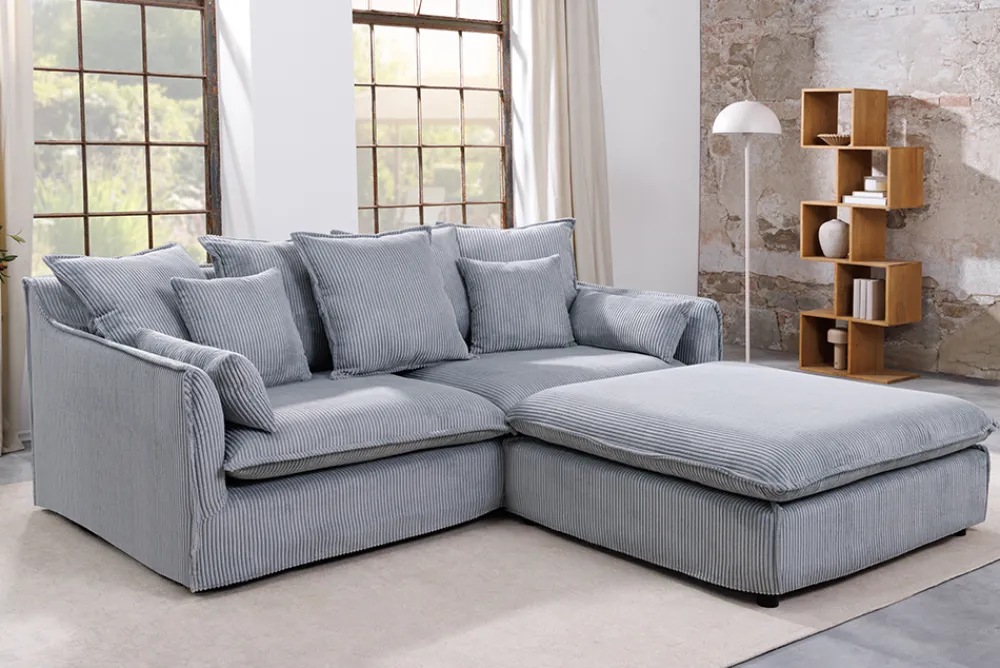 Riess-Ambiente Xxl Sofa|3-Sitzer Sofa > Großes 3-Sitzer Sofa HEAVEN 200cm hellgrau Cord Federkern Hussensofa abnehmbarer Bezug