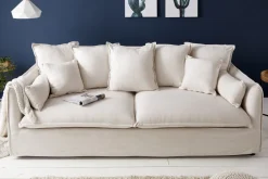 Riess-Ambiente Xxl Sofa|3-Sitzer Sofa > Großes 3-Sitzer Sofa HEAVEN 200cm natur beige Leinenstoff Federkern Hussensofa