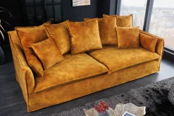 Riess-Ambiente Samt Möbel|Xxl Sofa > Großes 3-Sitzer Sofa HEAVEN 200cm senfgelb Samt Federkern waschbarer Bezug Hussensofa Couch