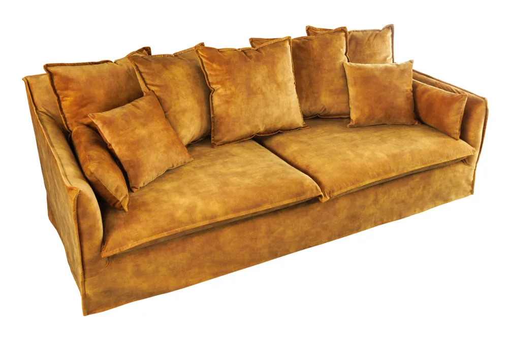 Riess-Ambiente Samt Möbel|Xxl Sofa > Großes 3-Sitzer Sofa HEAVEN 200cm senfgelb Samt Federkern waschbarer Bezug Hussensofa Couch