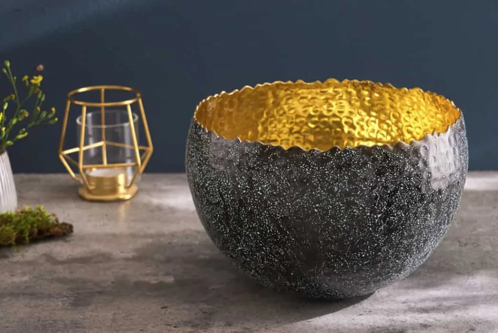 Riess-Ambiente Schalen > Handgearbeitete Deko Schale ORIENT 23cm silber mit Patina gold Hammerschlag Design