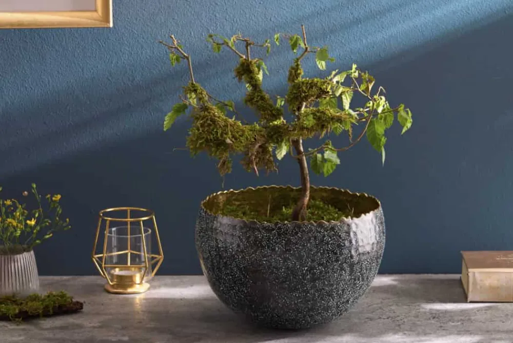 Riess-Ambiente Schalen > Handgearbeitete Deko Schale ORIENT 23cm silber mit Patina gold Hammerschlag Design