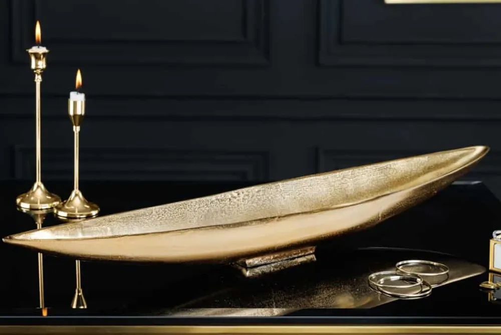 Riess-Ambiente Goldene Möbel|Schalen > Handgearbeitete Deko Schale GOLD LEAF 80cm antik gold Aluminium