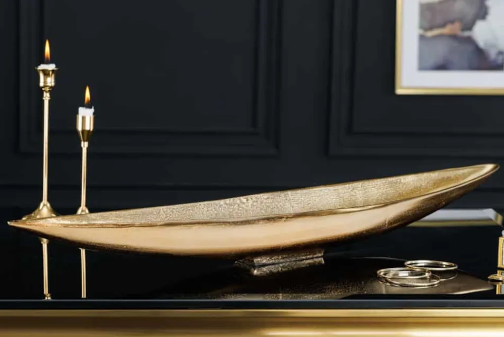 Riess-Ambiente Goldene Möbel|Schalen > Handgearbeitete Deko Schale GOLD LEAF 80cm antik gold Aluminium