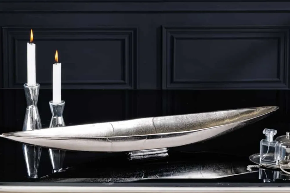 Riess-Ambiente Industrial Loft|Schalen > Handgearbeitete Deko Schale SILVER LEAF 80cm silber Aluminium