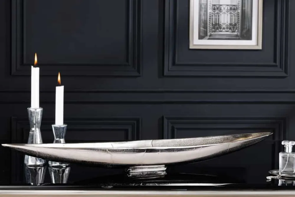 Riess-Ambiente Industrial Loft|Schalen > Handgearbeitete Deko Schale SILVER LEAF 80cm silber Aluminium