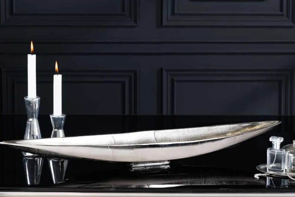 Riess-Ambiente Industrial Loft|Schalen > Handgearbeitete Deko Schale SILVER LEAF 80cm silber Aluminium