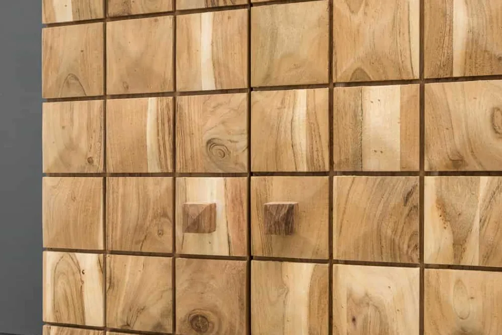 Riess-Ambiente Mehr...|Mehr... > Handgearbeiteter Barschrank MOSAICO 130cm Akazie Massivholz 3D Effekt