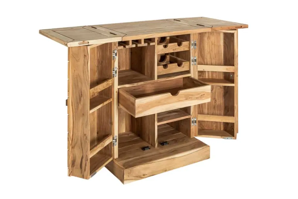 Riess-Ambiente Mehr...|Mehr... > Handgearbeiteter Barschrank MOSAICO 130cm Akazie Massivholz 3D Effekt