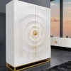 Riess-Ambiente Mehr...|Massivholzschränke > Handgearbeiteter Barschrank GOLDEN SUNSET 140cm weiß gold Mangoholz massiv